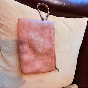 Leather Wristlet Clutch - Pink
